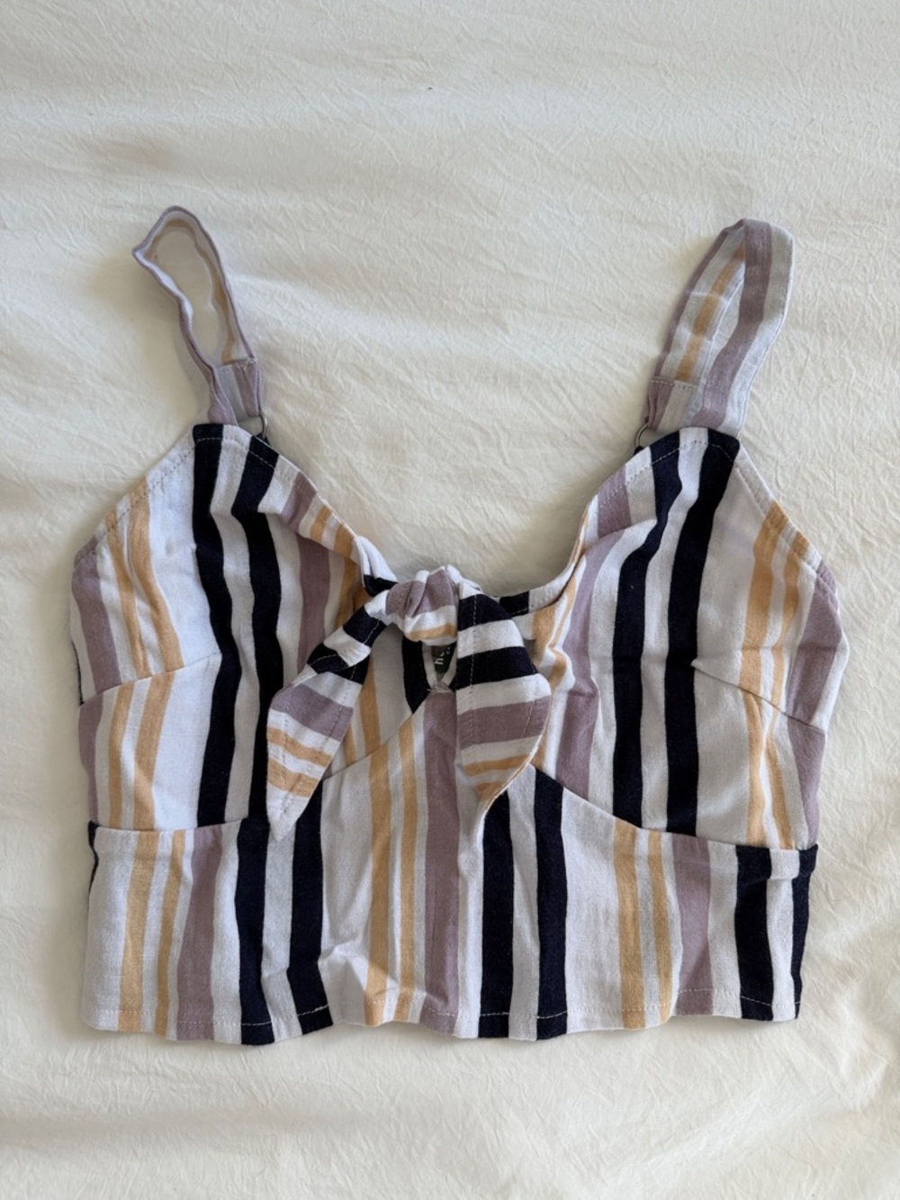 Hollister Striped Tie-Front Crop Top in Black, Beige & Lavender